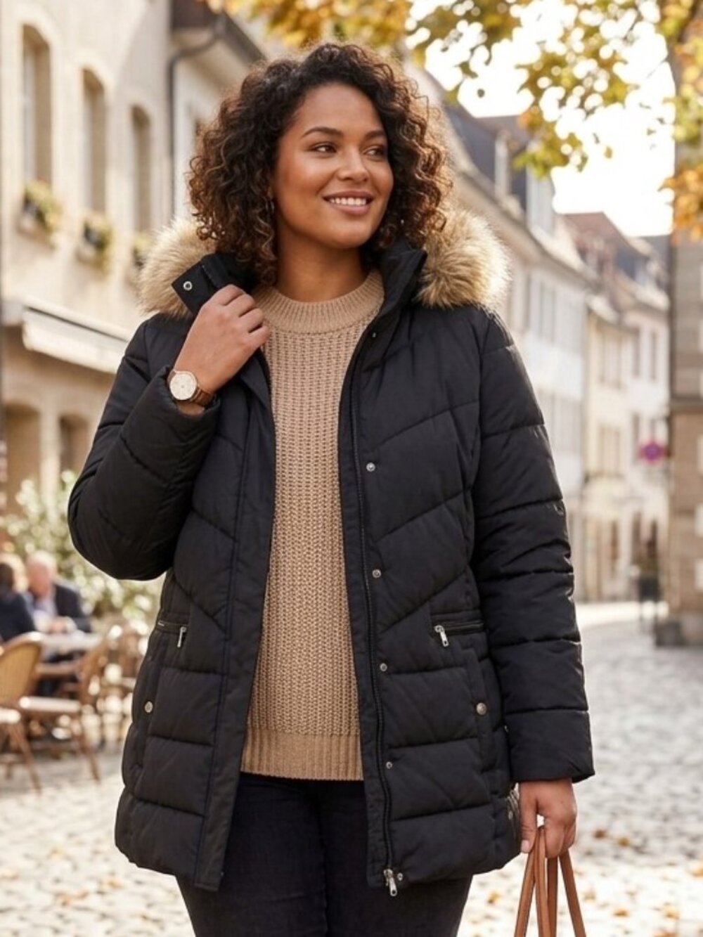 Down Filled Jacket Detachable Hood Black 2X